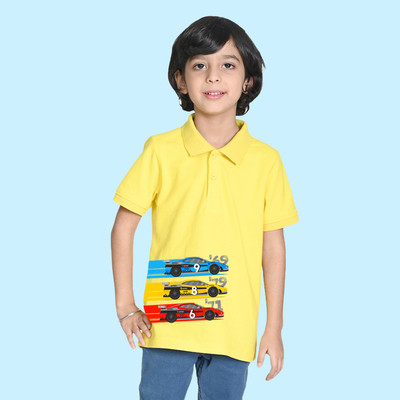 Nusyl Boys Graphic Print Polycotton Regular T Shirt(Yellow, Pack of 1)