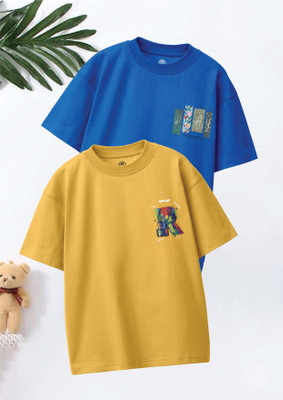 Codez Boys Graphic Print Pure Cotton Oversized T Shirt(Multicolor, Pack of 2)