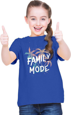 Mahifashion trend Boys & Girls Typography, Printed Polyester Oversized T Shirt(Blue, Pack of 1)