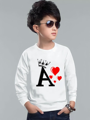 VABRU Boys Printed Polyester Regular T Shirt(White, Pack of 1)