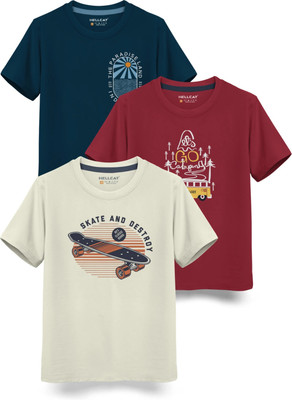 Hellcat Boys Printed Cotton Blend Regular T Shirt(Multicolor, Pack of 3)