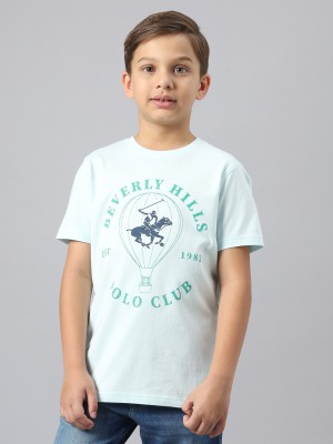 Beverly Hills Polo Club Boys Printed Pure Cotton T Shirt(Light Blue, Pack of 1)
