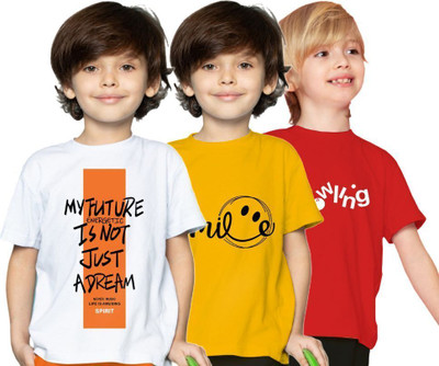YAZH TEXWORLD Boys Graphic Print Cotton Blend Regular T Shirt(Multicolor, Pack of 3)