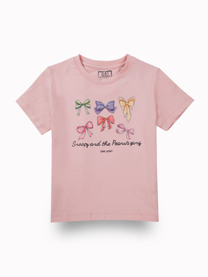 GINI & JONY Girls Graphic Print Cotton Blend Regular T Shirt(Pink, Pack of 1)