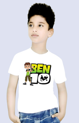 SUBPRINT Boys & Girls Printed Polycotton Regular T Shirt(White, Pack of 1)