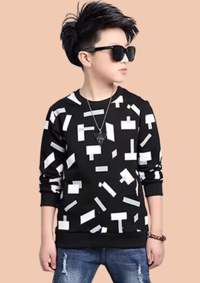 LILBITS Boys Printed Cotton Blend Regular T Shirt(Black, Pack of 1)