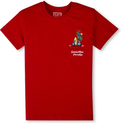 GINI & JONY Boys Typography Cotton Blend Regular T Shirt(Red, Pack of 1)