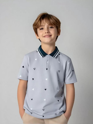 TIOR Boys Solid Polyester Regular T Shirt(Grey, Pack of 1)