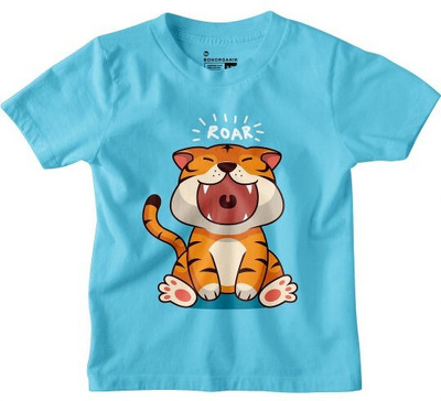 BonOrganik Boys Printed Pure Cotton Regular T Shirt(Blue, Pack of 1)