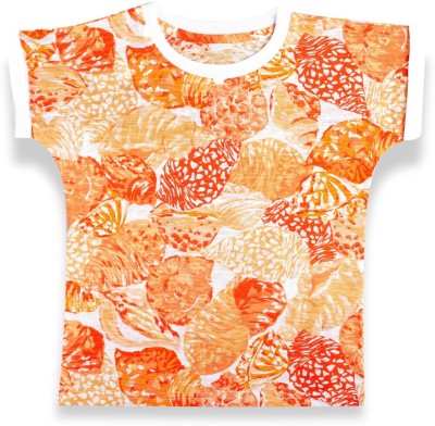 Billion Girls Printed Cotton Blend Regular T Shirt(Orange, Pack of 1)