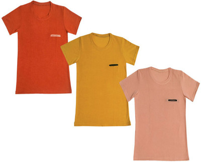 KAVYA Boys Self Design Polyester Regular T Shirt(Multicolor, Pack of 3)