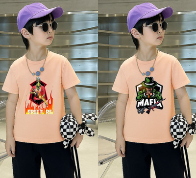 Lecowar Boys Graphic Print Polyester Regular T Shirt(Pink, Pack of 1)