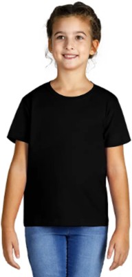 NS Girls Solid Pure Cotton Regular T Shirt(Black, Pack of 1)