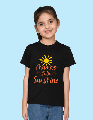 Nusyl Girls Graphic Print Cotton Blend Regular T Shirt(Black, Pack of 1)