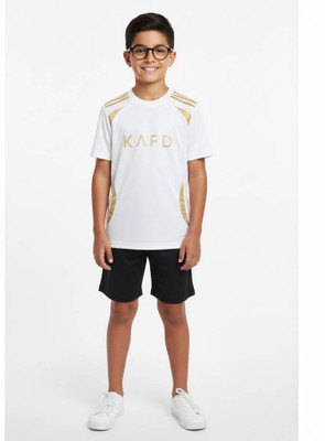 Thiva Boys & Girls Printed Polyester Regular T Shirt(White, Pack of 1)