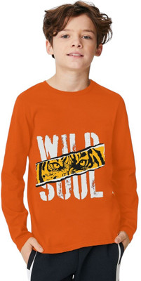 ENZIKO Boys Graphic Print Cotton Blend Regular T Shirt(Orange, Pack of 1)