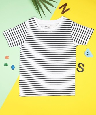 BE AWARA Boys Striped Pure Cotton T Shirt(White, Pack of 1)