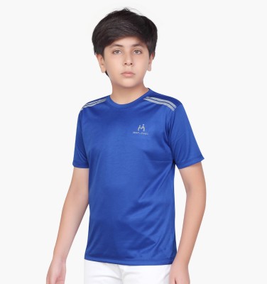 MIST N FOGG Boys Striped Polyester Regular T Shirt(Blue, Pack of 1)