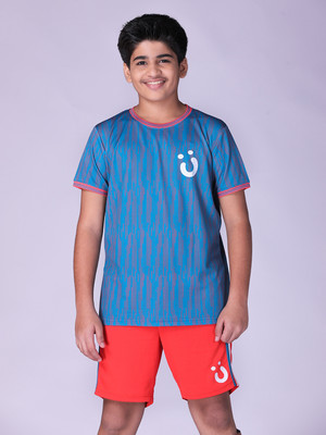UMILDO Boys Printed Polyester Regular T Shirt(Blue, Pack of 1)