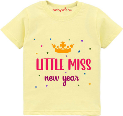 Babywish Boys & Girls Typography Cotton Blend Regular T Shirt(Yellow, Pack of 1)