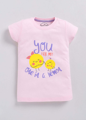 Parrot Crow Girls Animal Print Organic Cotton Regular T Shirt(Pink, Pack of 1)