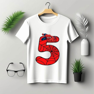 INDIAN EAGLE Boys & Girls Printed Polyester Regular T Shirt(White, Pack of 1)