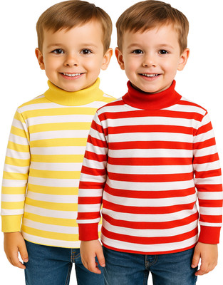 KidzzCart Boys Striped Pure Cotton Regular T Shirt(Multicolor, Pack of 2)