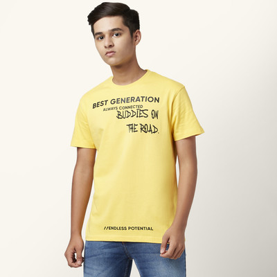Coolsters by Pantaloons Boys Typography Pure Cotton Regular T Shirt(Yellow, Pack of 1)
