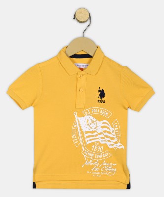 U.S. POLO ASSN. Baby Boys Printed Pure Cotton T Shirt(Yellow, Pack of 1)