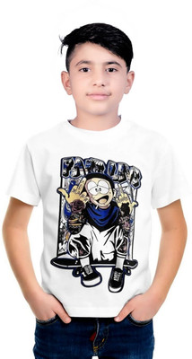 mahiifashionhub Boys Graphic Print Pure Cotton Regular T Shirt(White, Pack of 1)