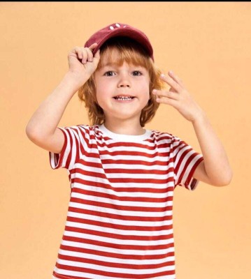 Kasak Clothing Boys & Girls Striped Cotton Blend Regular T Shirt(Red, Pack of 1)