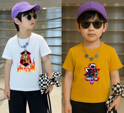 Lecowar Boys Printed Polyester Regular T Shirt(White, Yellow, Pack of 2)