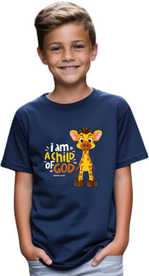 Witty Curls Boys & Girls Printed Pure Cotton Regular T Shirt(Blue, Pack of 1)