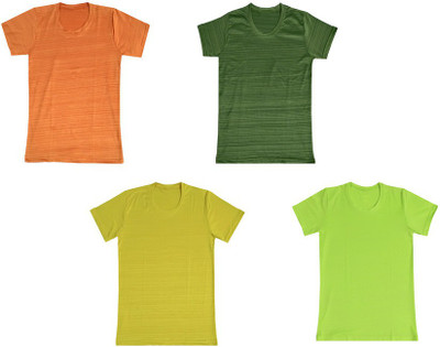 KAVYA Boys Self Design Polyester Regular T Shirt(Multicolor, Pack of 4)