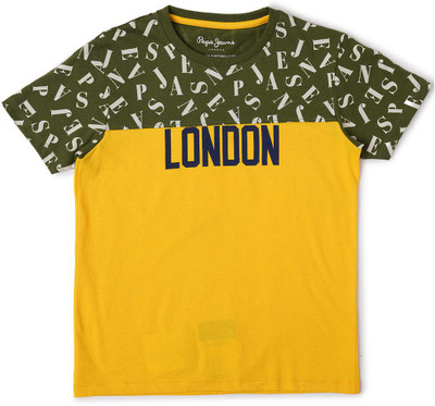 Pepe Jeans Boys Printed Cotton Blend Regular T Shirt(Green, Pack of 1)