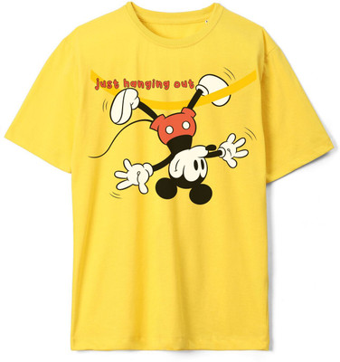 DISNEY BY MISS & CHIEF Boys Typography, Printed Pure Cotton Oversized T Shirt(Yellow, Pack of 1)