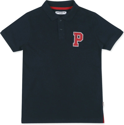 PROVOGUE Boys Printed Cotton Blend Regular T Shirt(Dark Blue, Pack of 1)