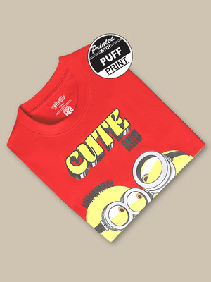 kidsville Boys Printed Pure Cotton Regular T Shirt(Red, Pack of 1)