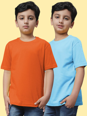 FBAR Boys Solid Pure Cotton Regular T Shirt(Orange, Pack of 2)
