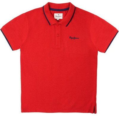 Pepe Jeans Boys Printed Cotton Blend Regular T Shirt(Red, Pack of 1)