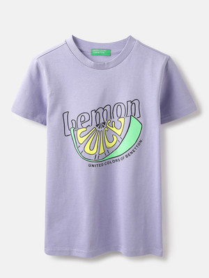 United Colors of Benetton Boys Printed Pure Cotton Regular T Shirt(Purple, Pack of 1)