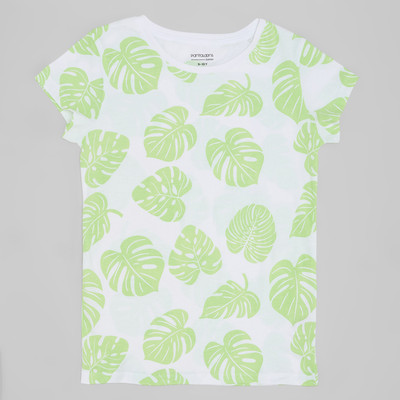 Pantaloons Junior Girls Solid Cotton Blend Regular T Shirt(White, Green, Pack of 1)