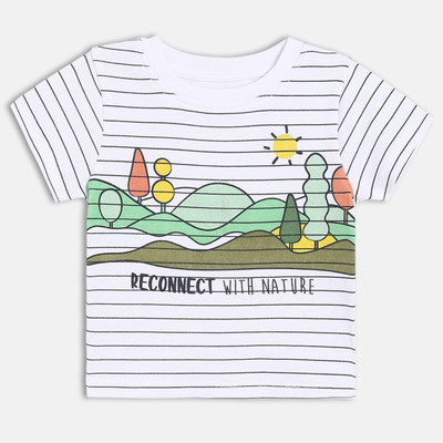 MINI KLUB Baby Boys Striped Pure Cotton Regular T Shirt(White, Pack of 1)