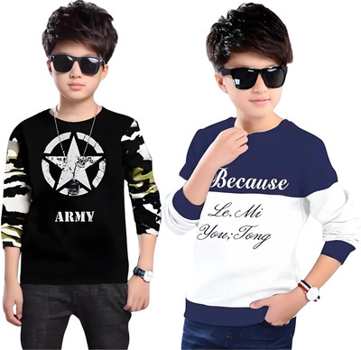 ATLANS CLOTHES Boys Printed Cotton Blend Regular T Shirt(Multicolor, Pack of 2)