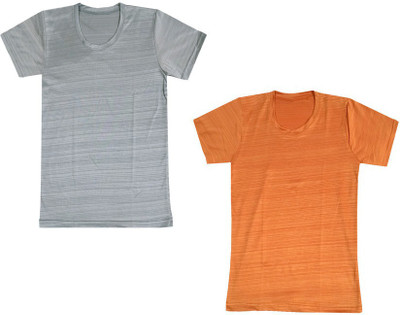 Indistar Boys Self Design Polyester Regular T Shirt(Grey, Pack of 2)