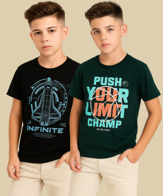 RASPY Boys Graphic Print Pure Cotton Regular T Shirt(Multicolor, Pack of 2)