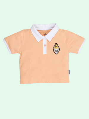 Kiddo Paanti Girls Printed Pure Cotton Regular T Shirt(Orange, Pack of 1)