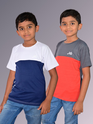 JILZ Boys Colorblock Polyester Regular T Shirt(Grey, Pack of 2)