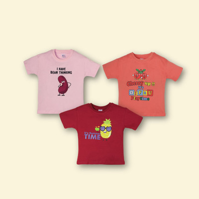 DIFRU Boys Solid Pure Cotton Regular T Shirt(Maroon, Pink, Pack of 3)