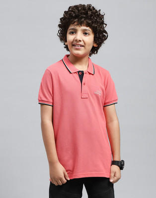 MONTE CARLO Boys Solid Cotton Blend Regular T Shirt(Pink, Pack of 1)